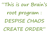 “This is our Brain’s root program : DESPISE CHAOS CREATE ORDER”